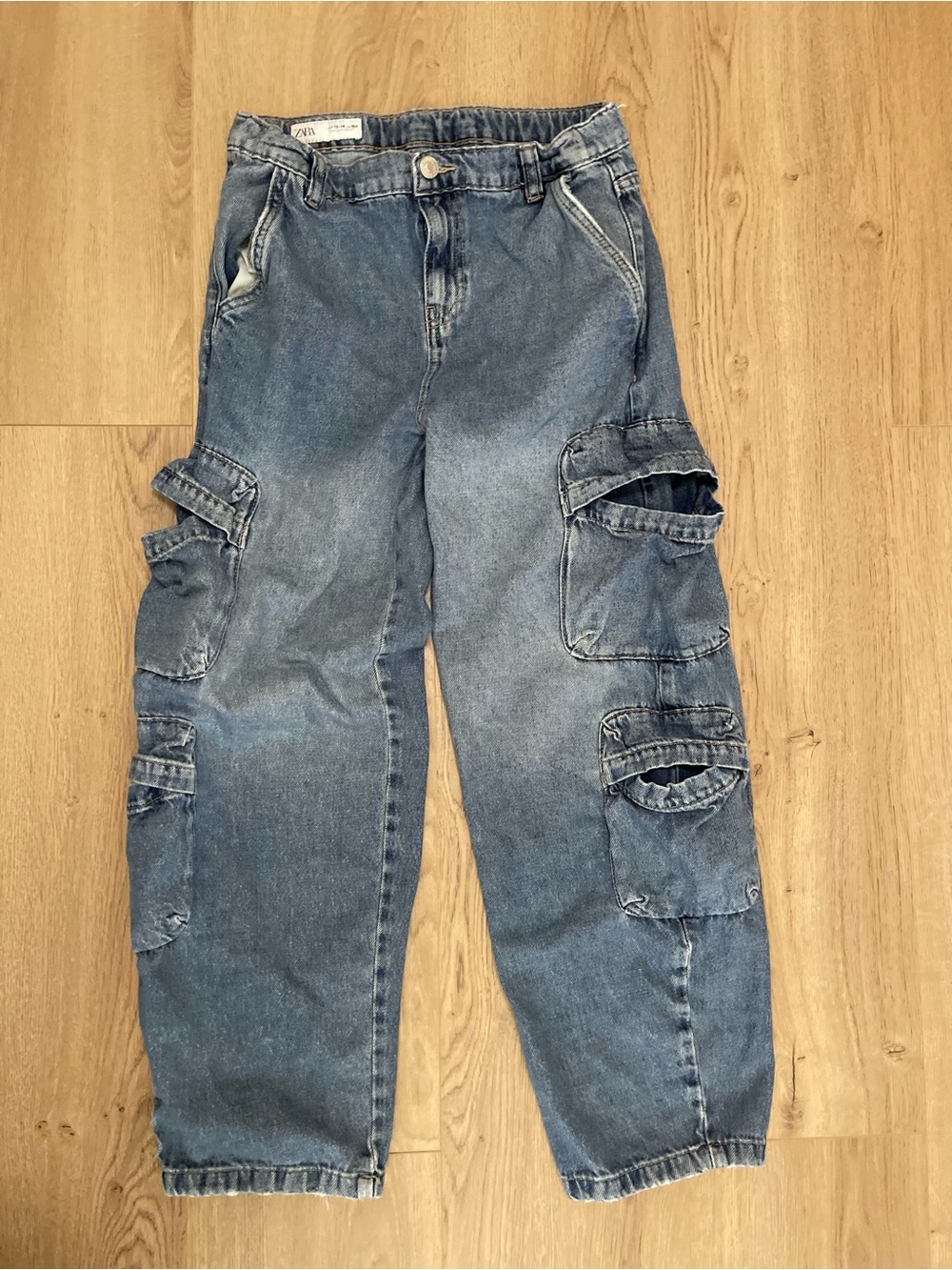 Zara Kids Blue Cargo Jeans - Relaxed Fit (13-14)